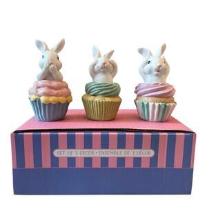 Sweet Treats Easter Cupcakes Pastel Bunny Rabbit Decor Set of 3 New